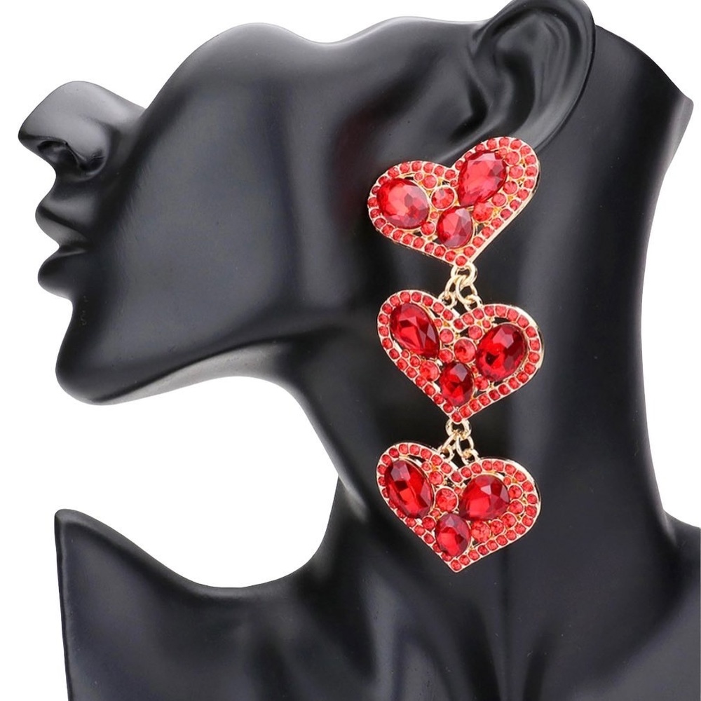 Triple Heart Dangle Earrings